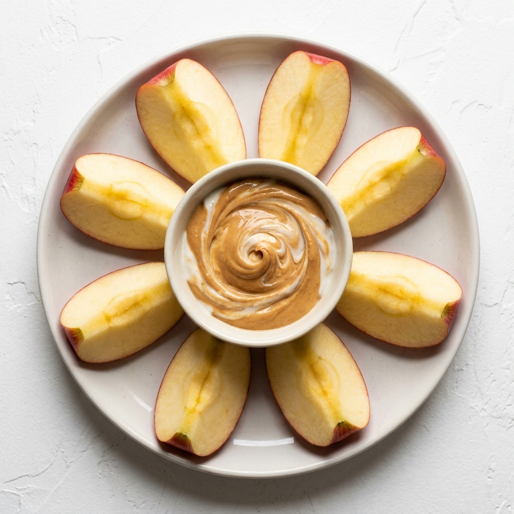 Crunchy Apple Slices with Creamy Peanut Butter Dip, prepared as a finished Lila recipe