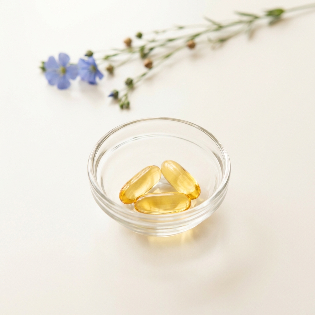 Unbranded presentation of Essential Fatty Acid Supplement Capsules