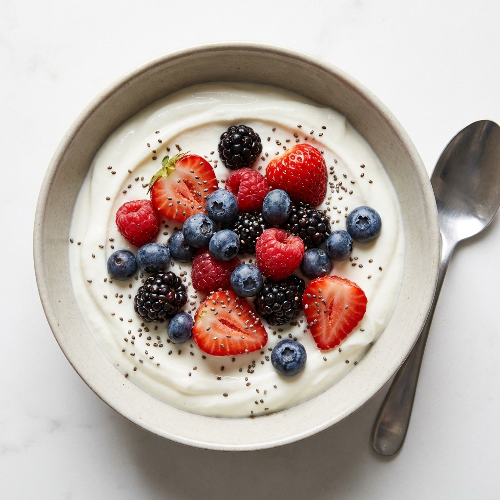 Greek Yogurt Protein Bowl With Berries And Chia, prepared as a finished Lila recipe