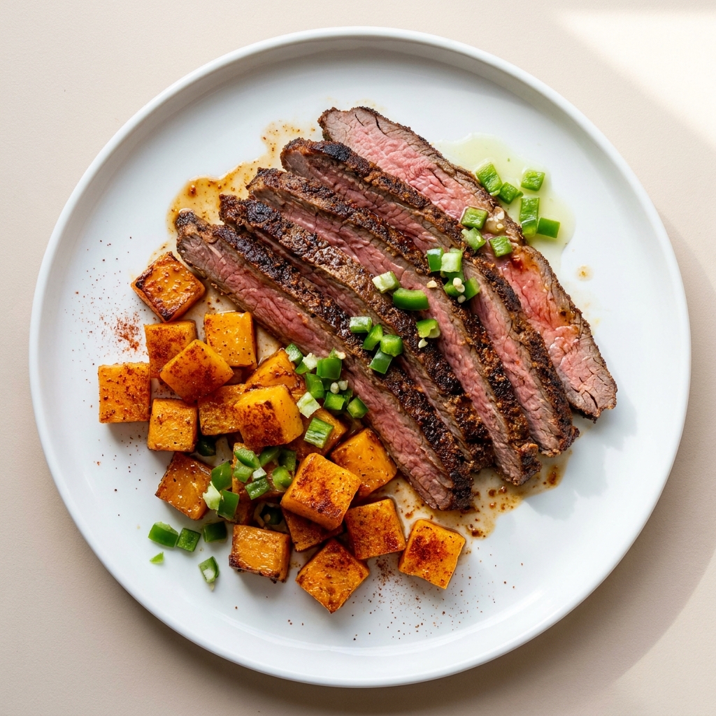 Spicy Chili Lime Flank Steak with Roasted Butternut Squash, prepared as a finished Lila recipe
