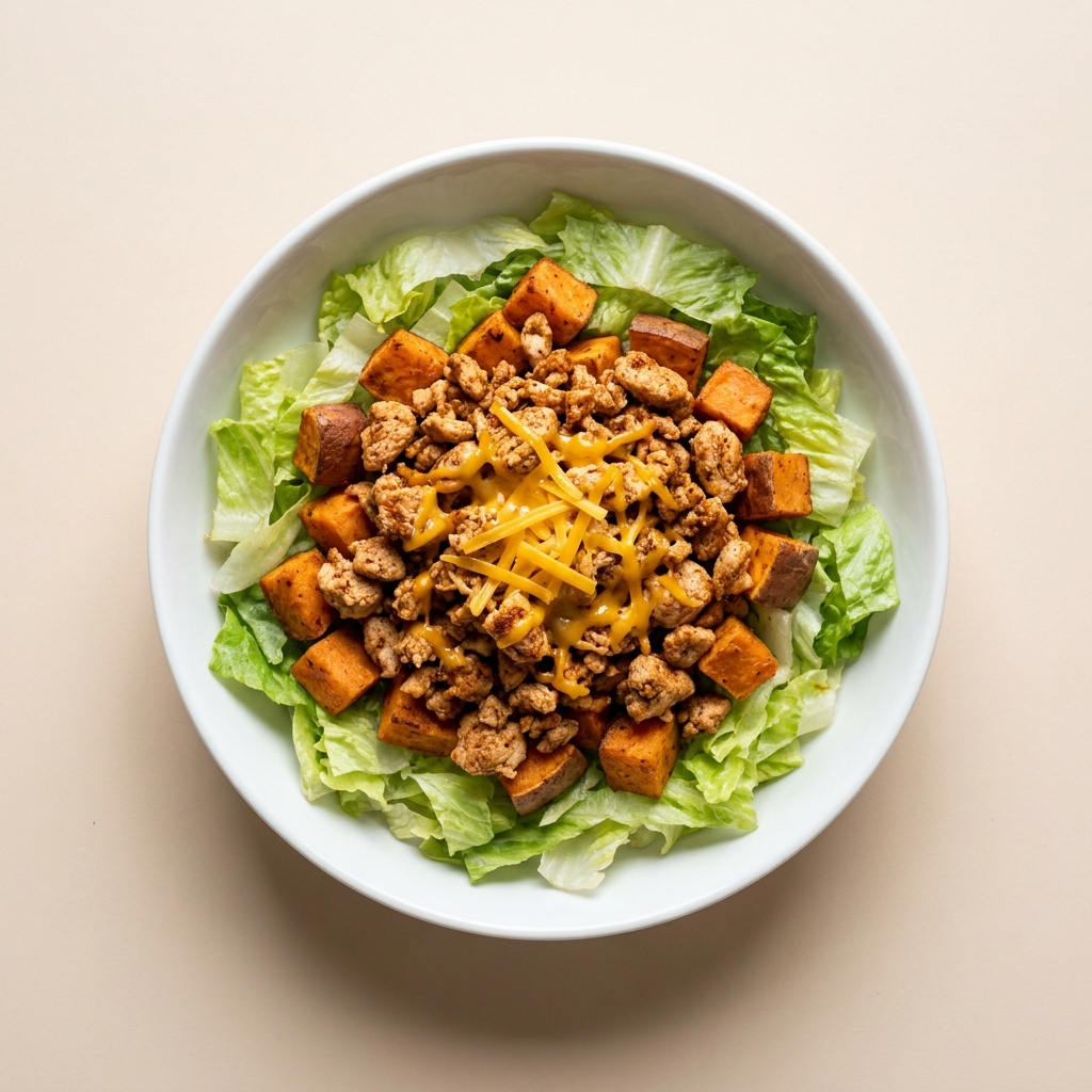 Loaded Cheddar Ground Chicken Sweet Potato Bowl, prepared as a finished Lila recipe
