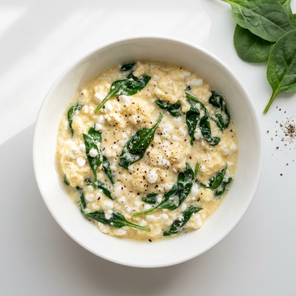 Cottage Cheese And Spinach Egg Scramble, prepared as a finished Lila recipe