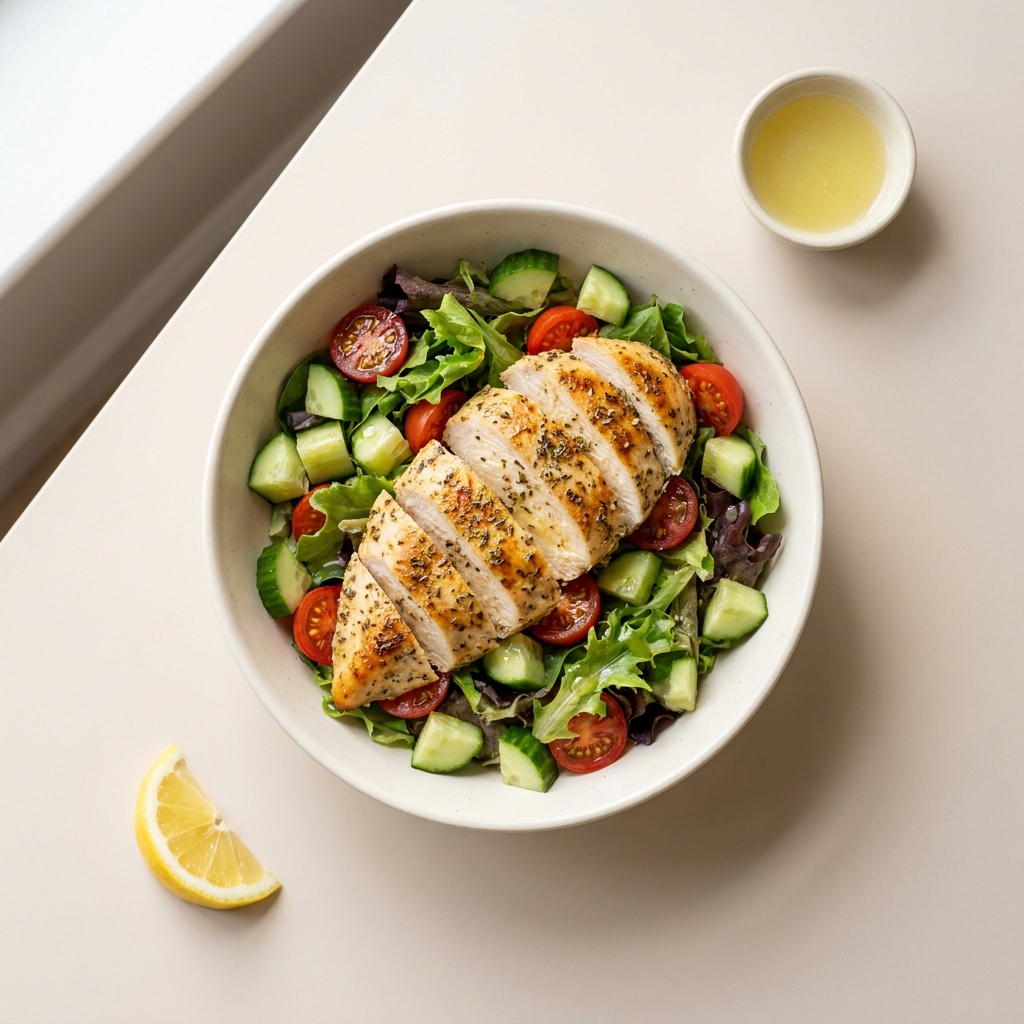 Lemon Herb Chicken Salad Bowl, prepared as a finished Lila recipe