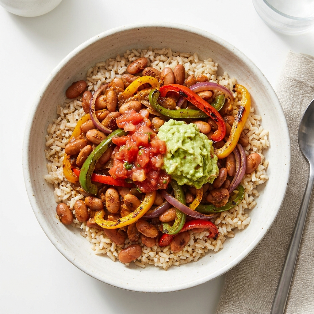 Vegetarian Pinto Bean Taco Bowl, prepared as a finished Lila recipe