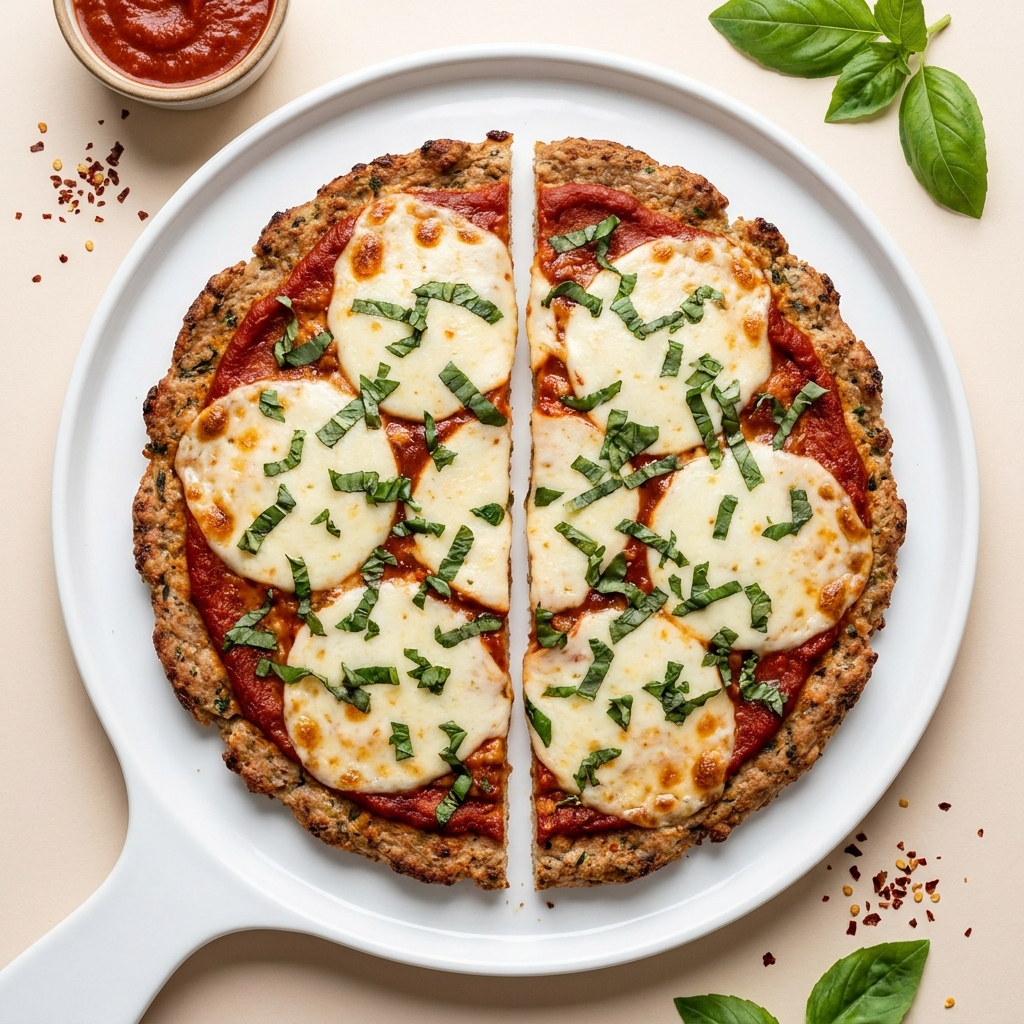 High Protein Ground Turkey Pizza Crust, prepared as a finished Lila recipe
