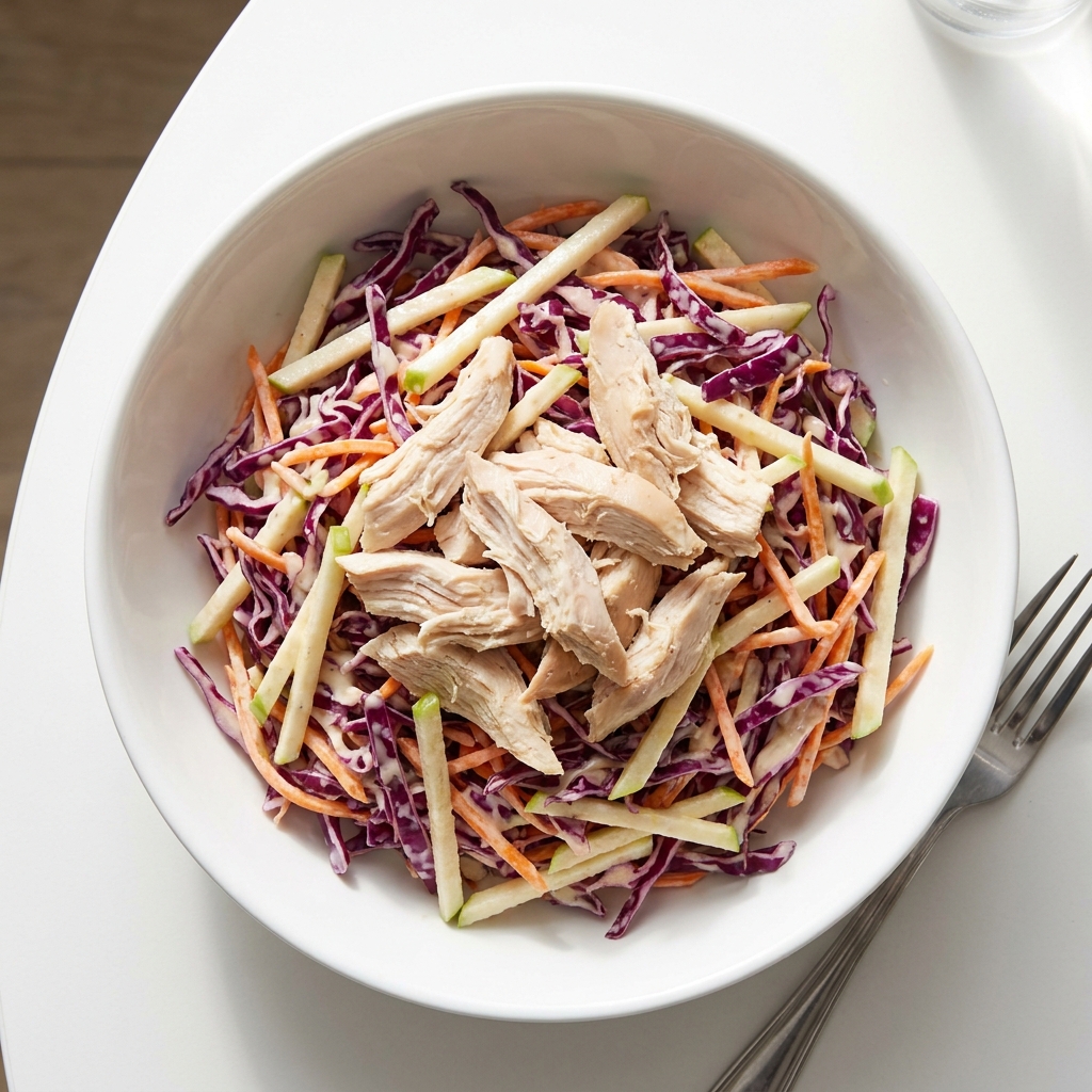Chicken and Crisp Apple Slaw Bowl, prepared as a finished Lila recipe