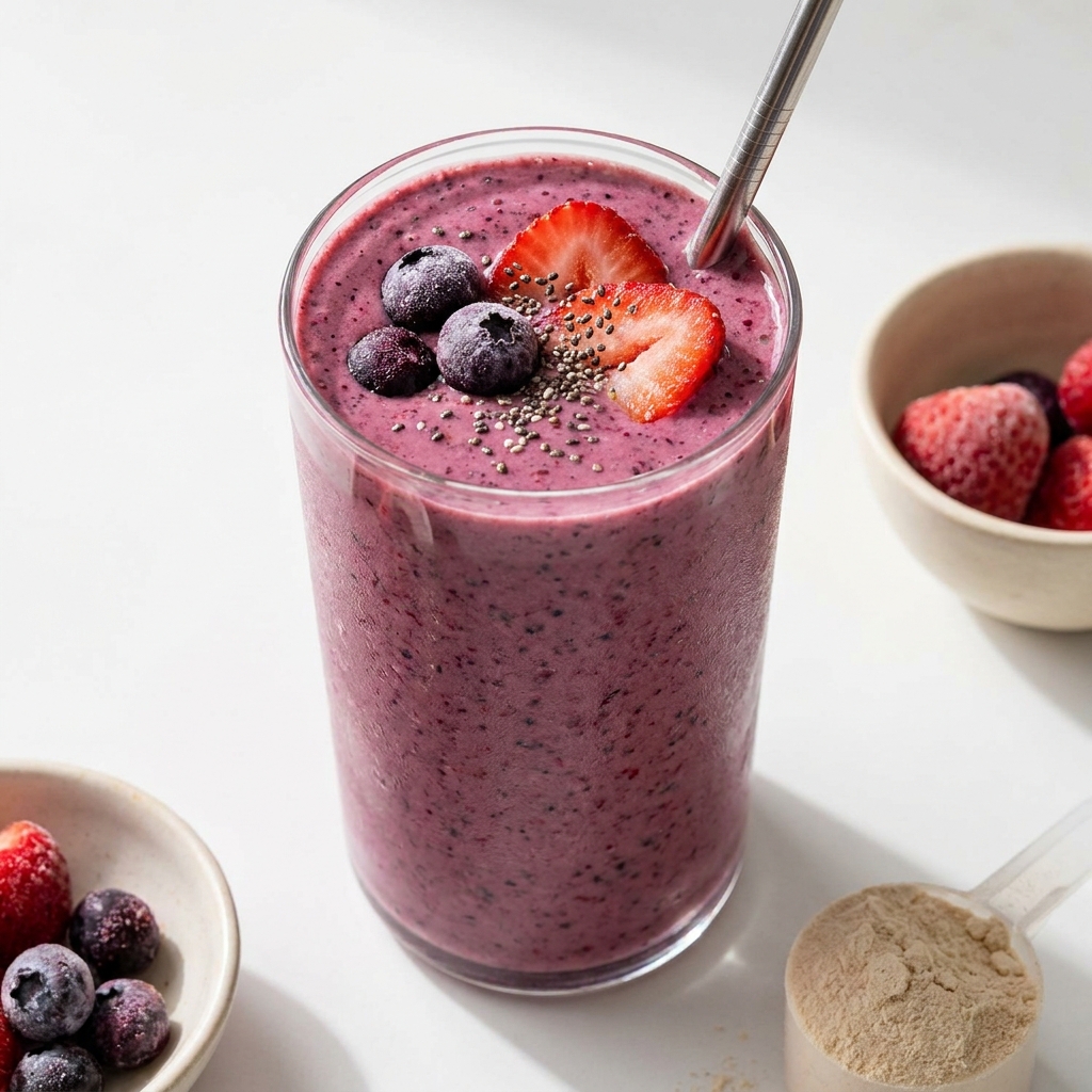 Creamy Vanilla Berry Protein Smoothie, prepared as a finished Lila recipe