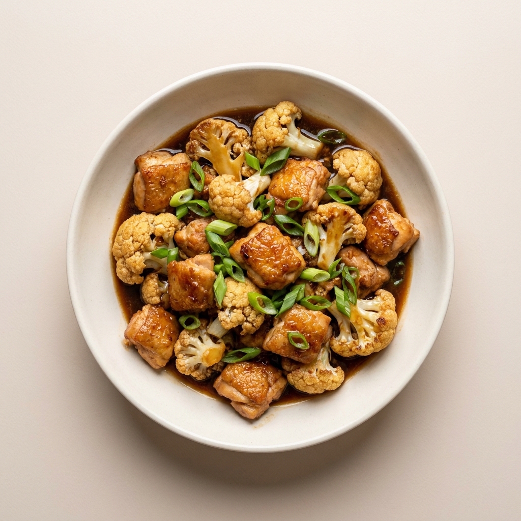Nightshade-Free Keto Gobi Manchurian with Chicken, prepared as a finished Lila recipe