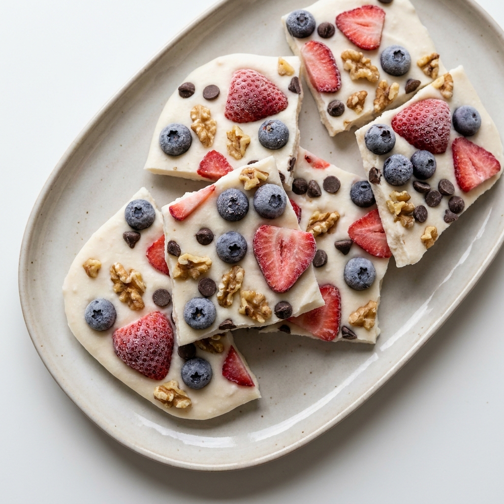 High Protein Frozen Berry Yogurt Bark, prepared as a finished Lila recipe