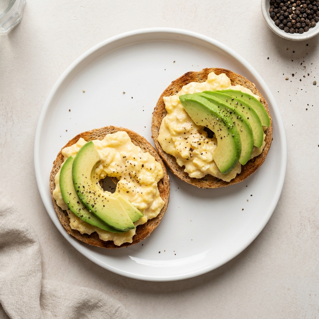 Creamy Cottage Cheese Egg Scramble Bagel, prepared as a finished Lila recipe