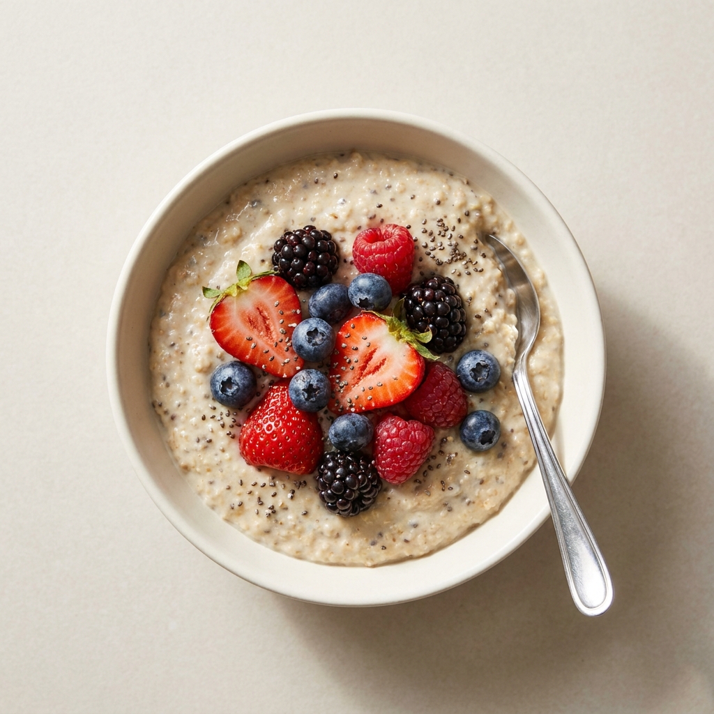 High-Protein Berry Fiber Oats, prepared as a finished Lila recipe
