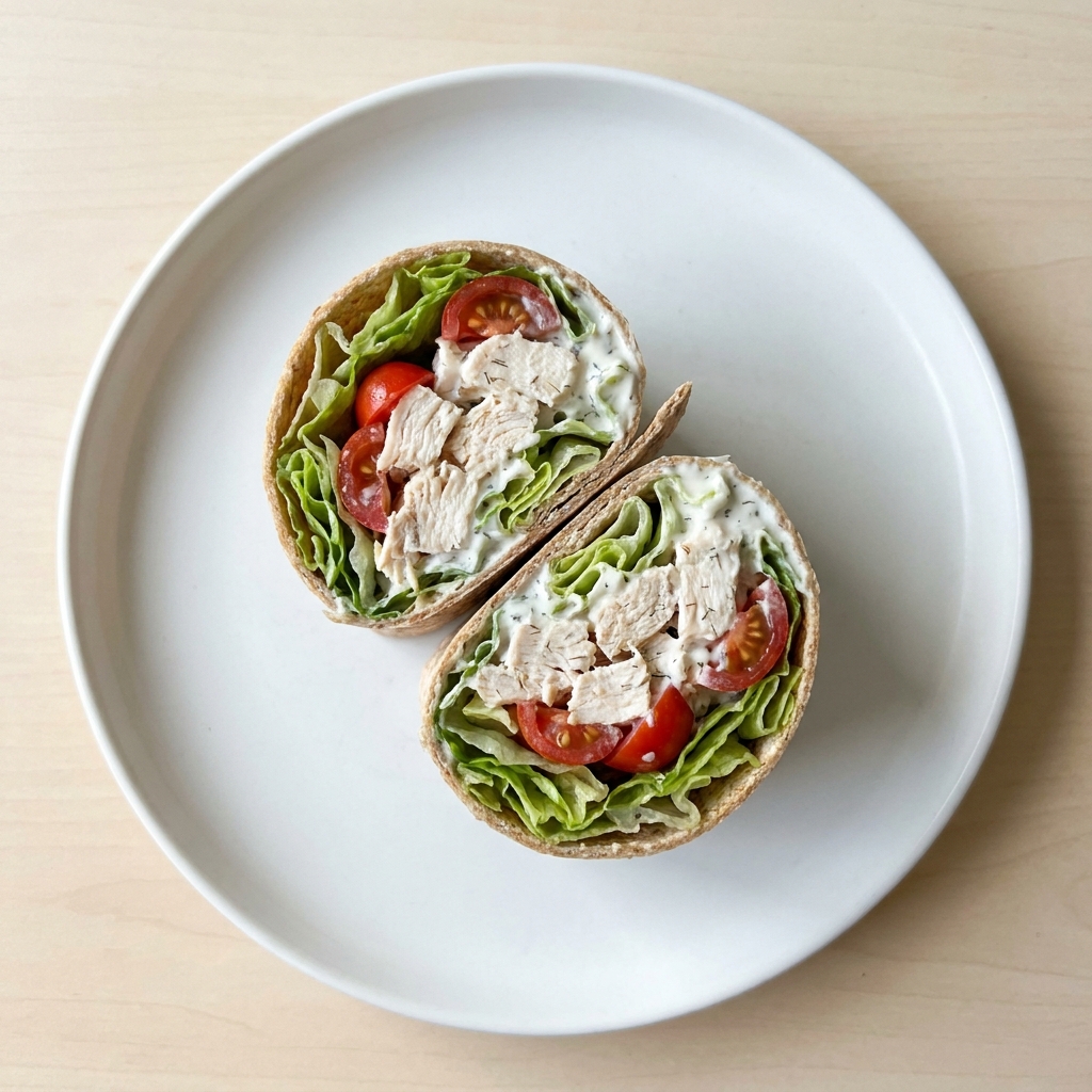 Quick Creamy Chicken Ranch Salad Wrap, prepared as a finished Lila recipe
