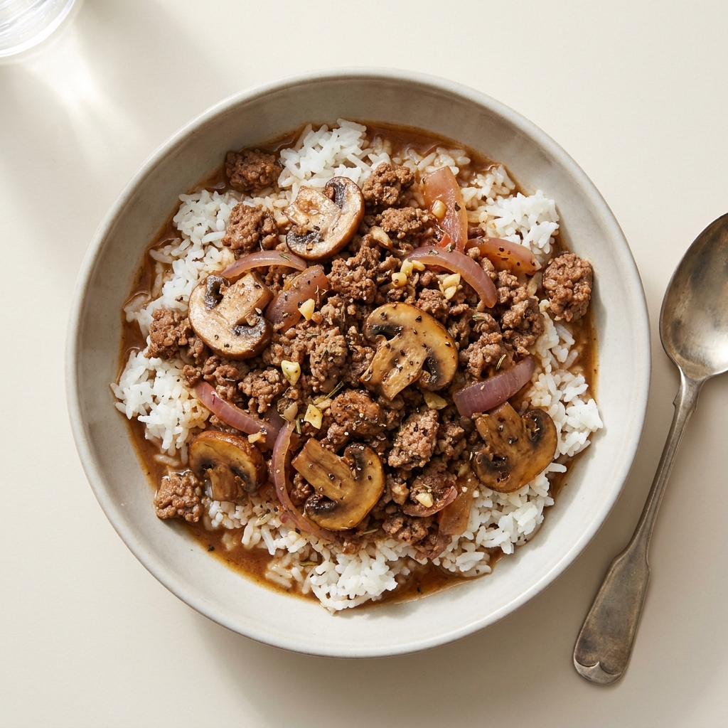 Cozy Garlic Herb Ground Beef and Mushroom Skillet, prepared as a finished Lila recipe