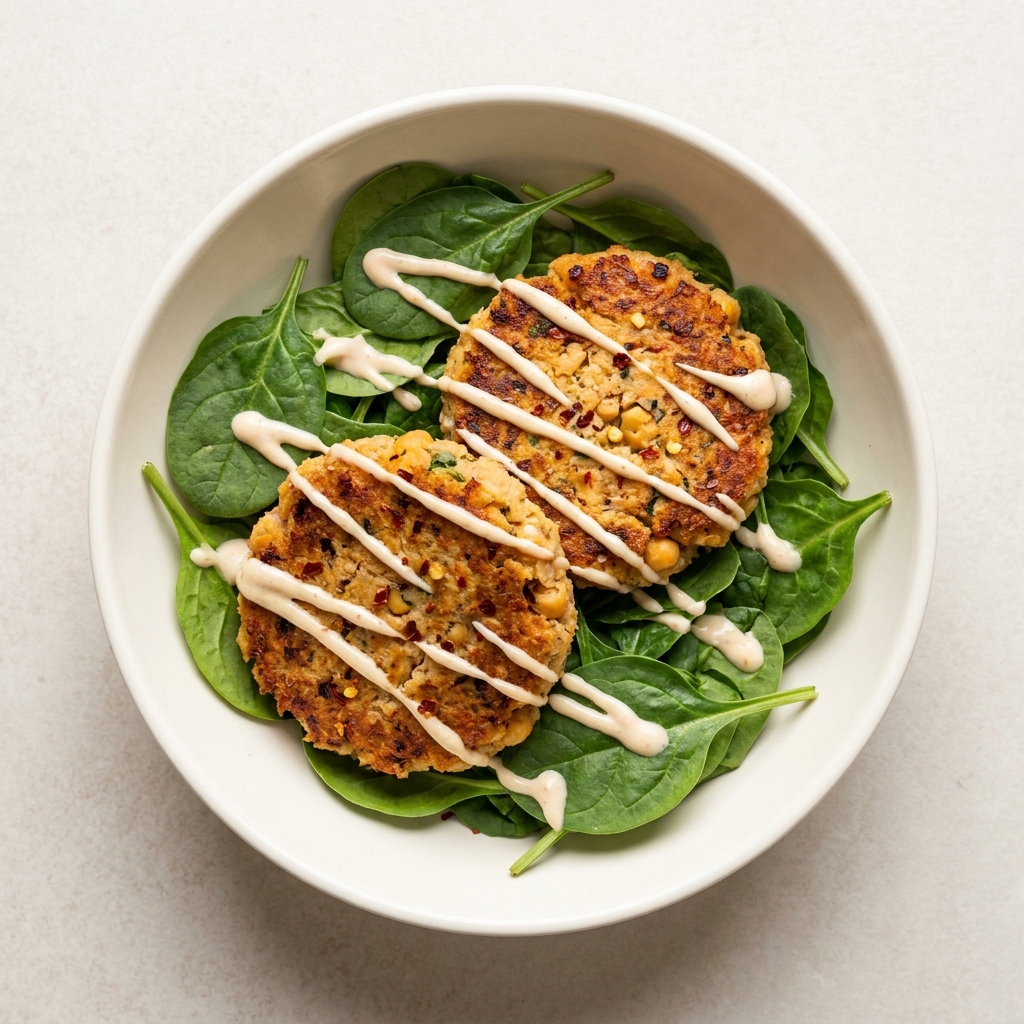 12-Minute Spicy Tuna and Chickpea Patty Bowl, prepared as a finished Lila recipe