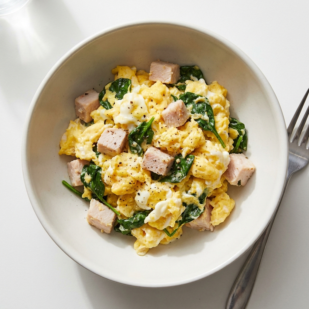 5-Minute Savory Turkey and Spinach Egg Scramble, prepared as a finished Lila recipe