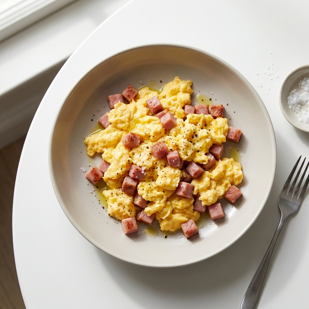 5-Minute Savory Ham and Egg Scramble, prepared as a finished Lila recipe