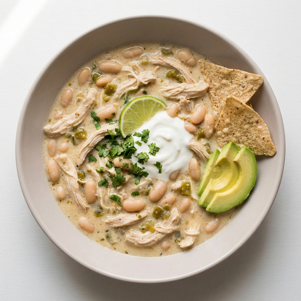 Slow Cooker Creamy White Chicken Chili, prepared as a finished Lila recipe