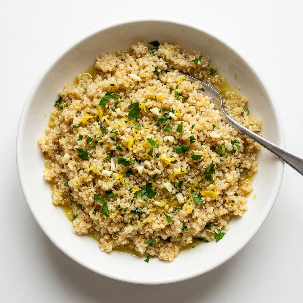 Garlic Herbed Quinoa Side Dish, prepared as a finished Lila recipe