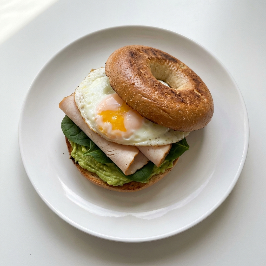 Turkey Egg and Avocado Protein Bagel, prepared as a finished Lila recipe