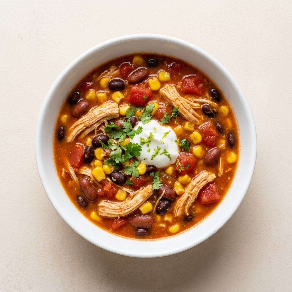 Hearty Chicken Taco Soup, prepared as a finished Lila recipe