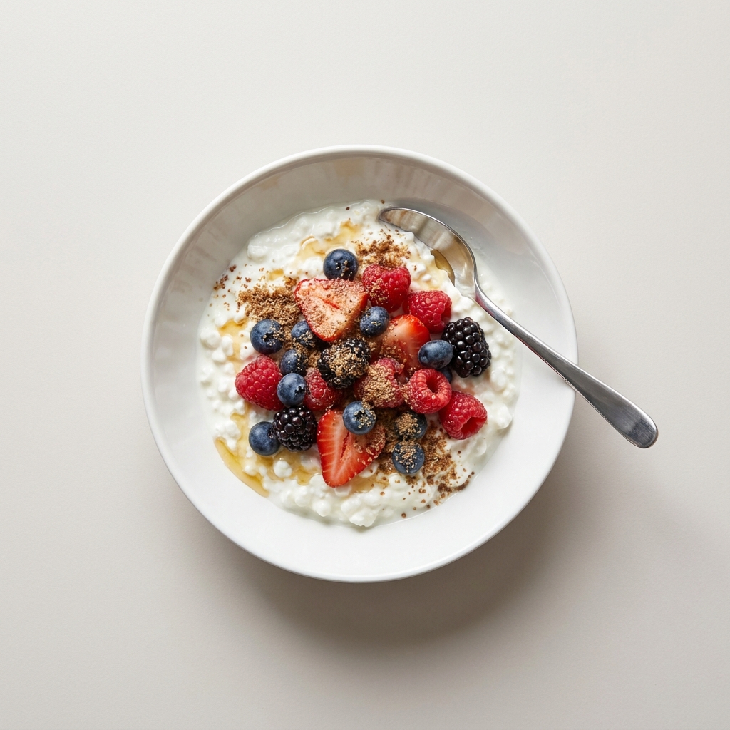 Berry Flax Cottage Cheese Power Bowl, prepared as a finished Lila recipe