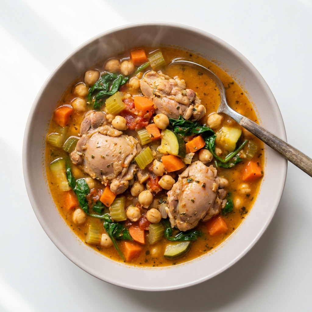 Instant Pot Nduja Chicken and Chickpea Stew, prepared as a finished Lila recipe