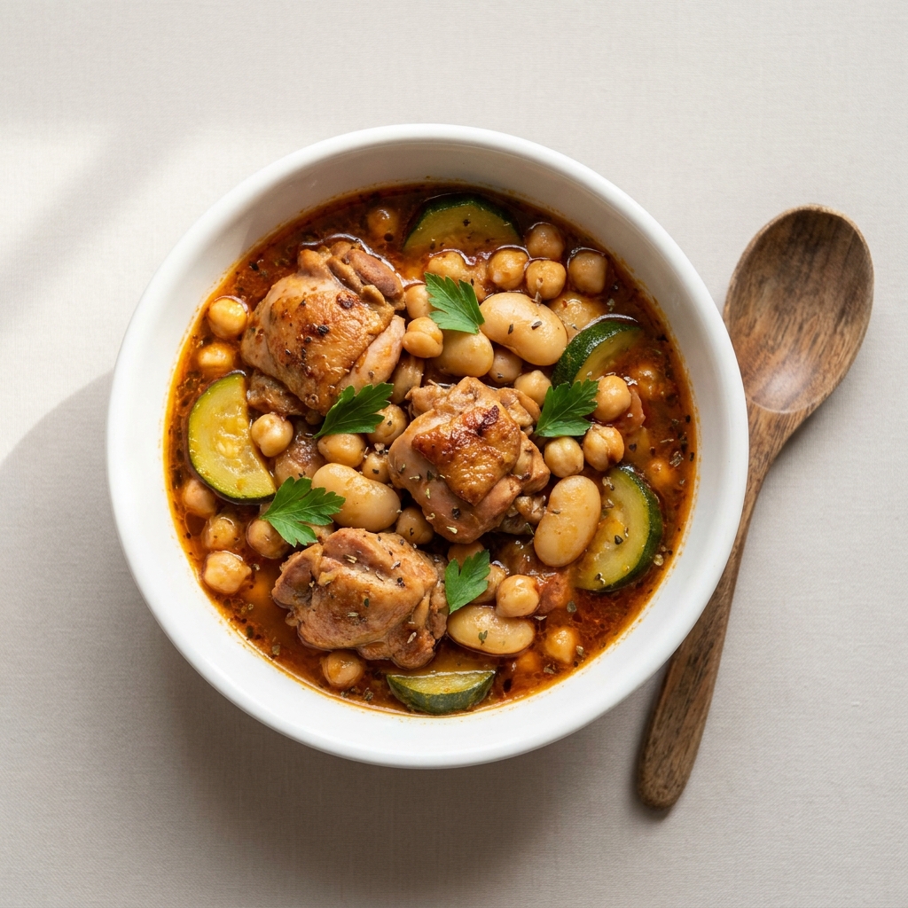 Instant Pot Nduja Chicken, Chickpea & Courgette Stew, prepared as a finished Lila recipe