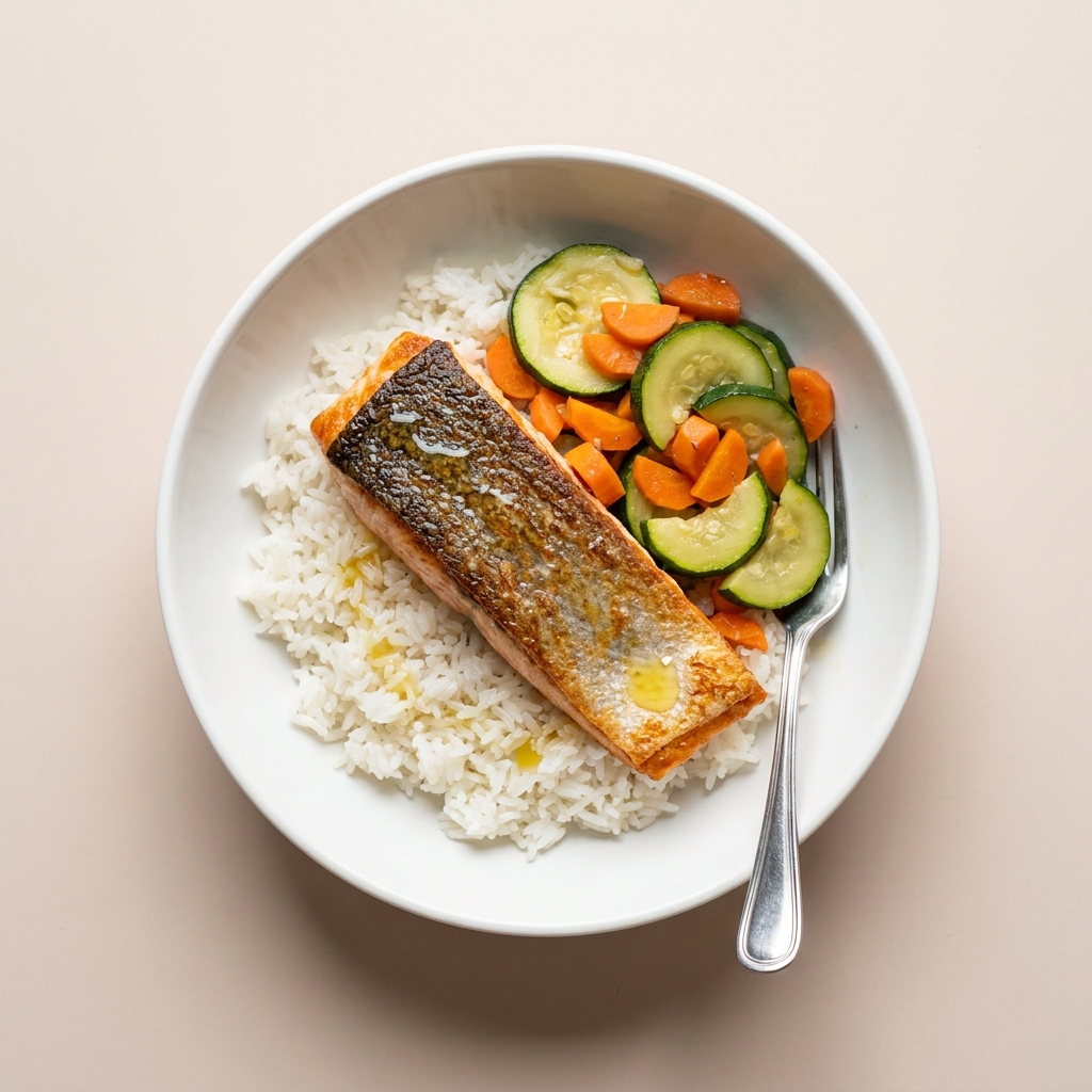 Gentle Salmon Jasmine Rice Bowl, prepared as a finished Lila recipe