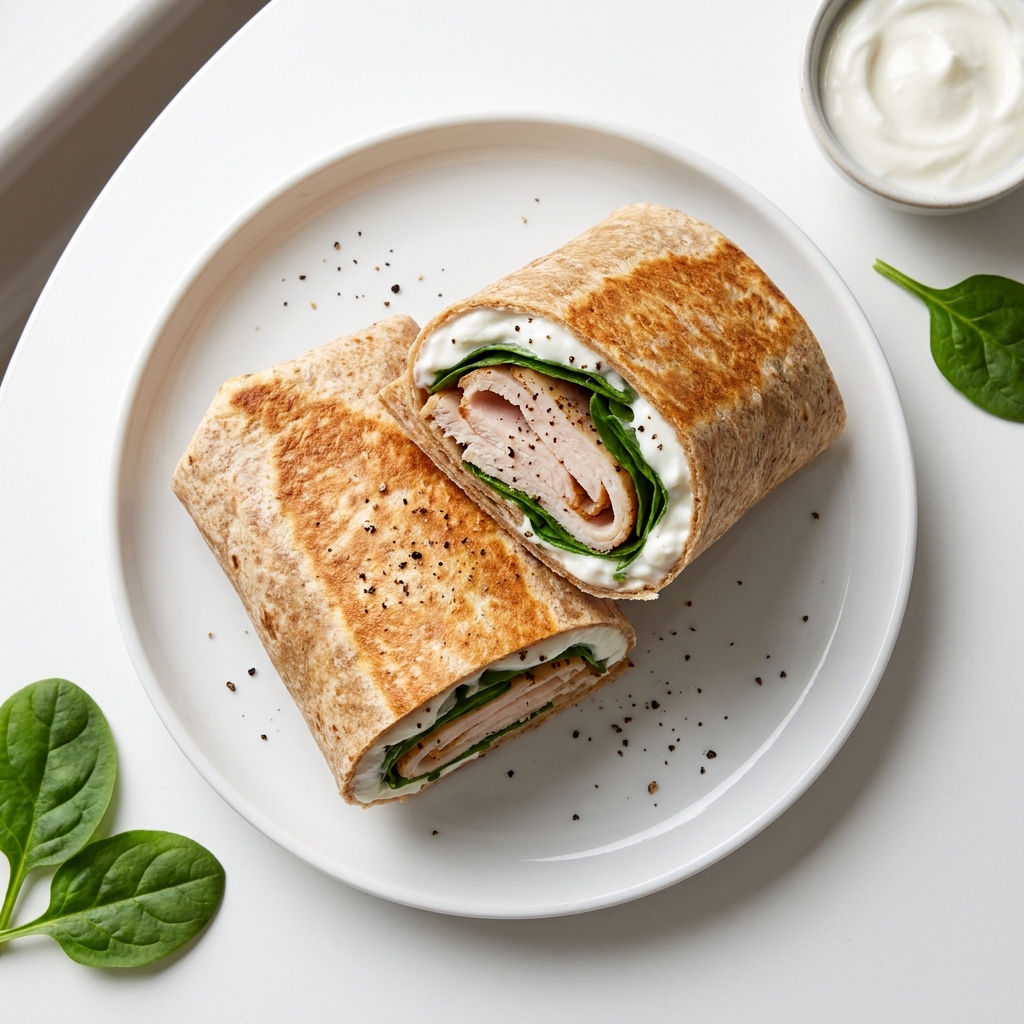 Greek Yogurt and Turkey Breakfast Wrap, prepared as a finished Lila recipe