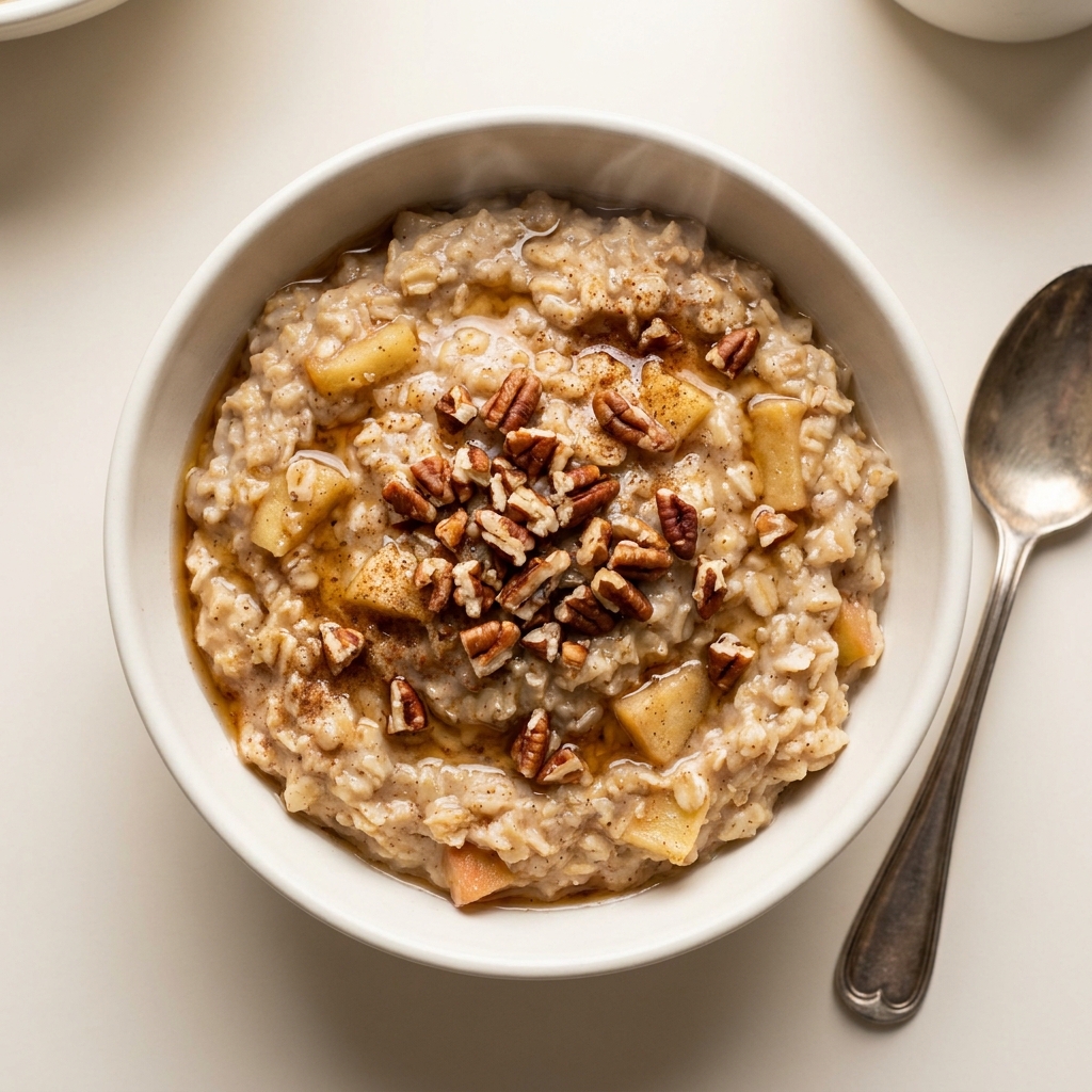 Warm Cinnamon Apple Pecan Oatmeal, prepared as a finished Lila recipe