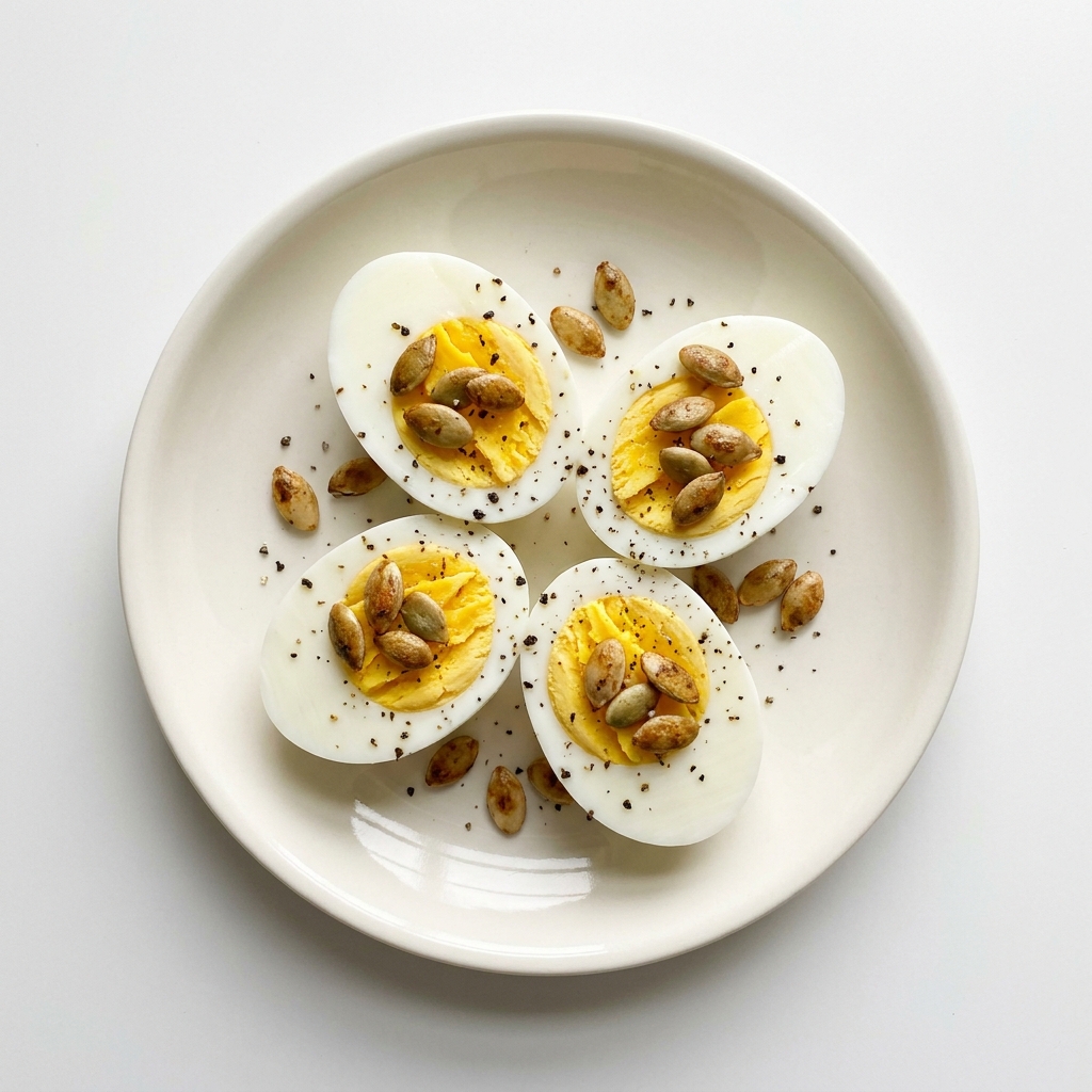 Hard-Boiled Eggs with Roasted Pumpkin Seeds, prepared as a finished Lila recipe