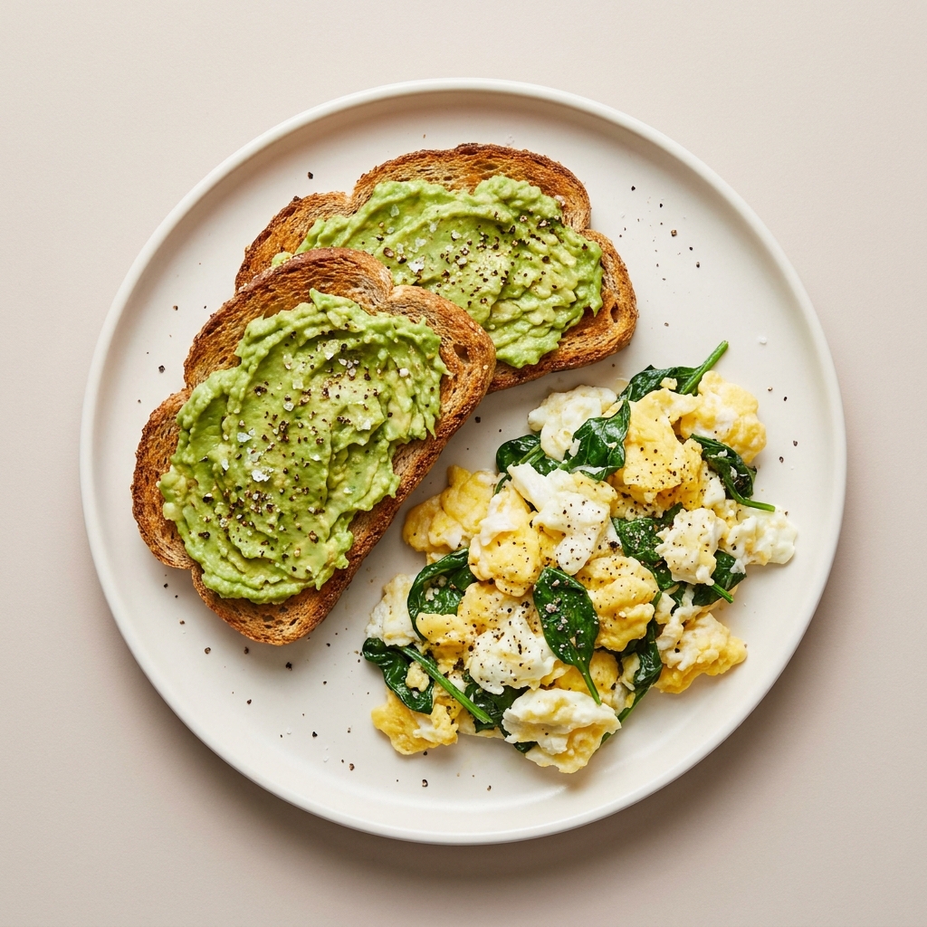 Quick Savory Egg White Scramble with Avocado Toast, prepared as a finished Lila recipe