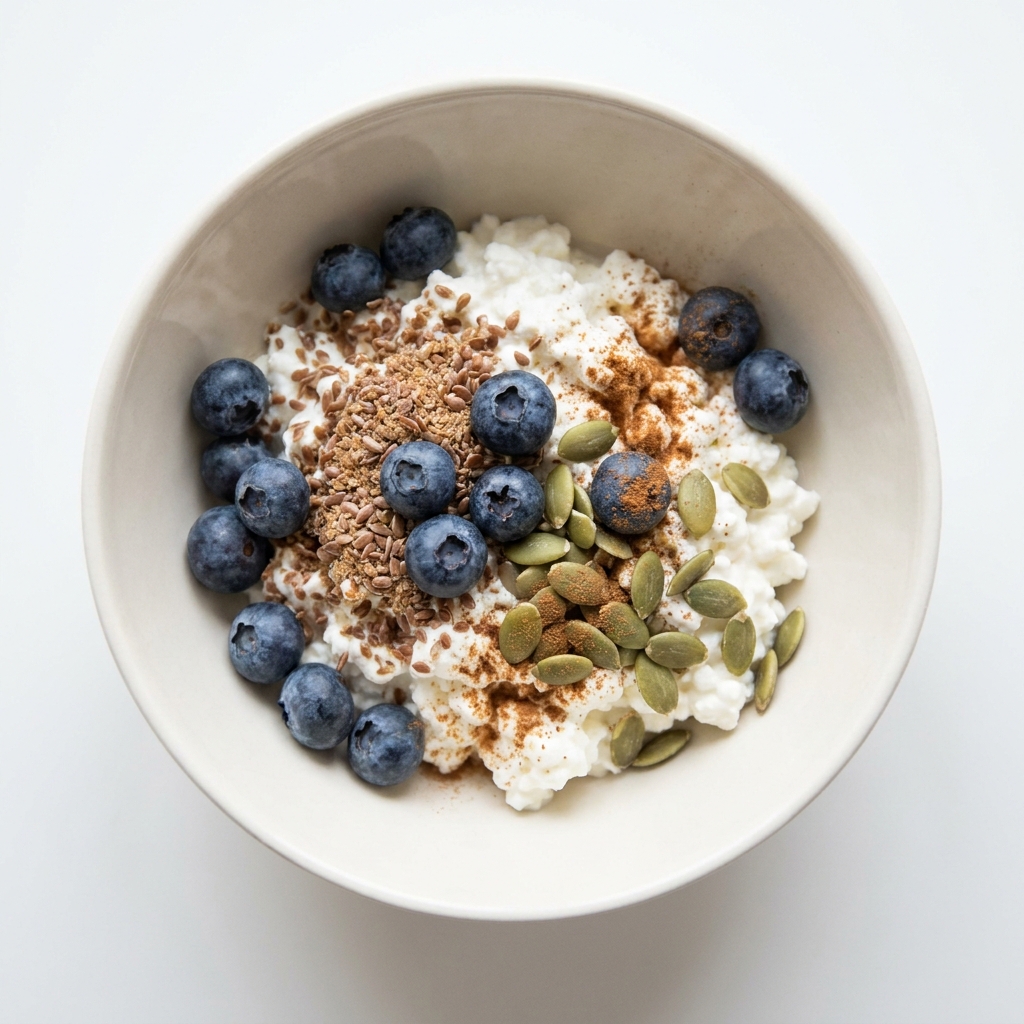 Cottage Cheese Berry Power Bowl, prepared as a finished Lila recipe
