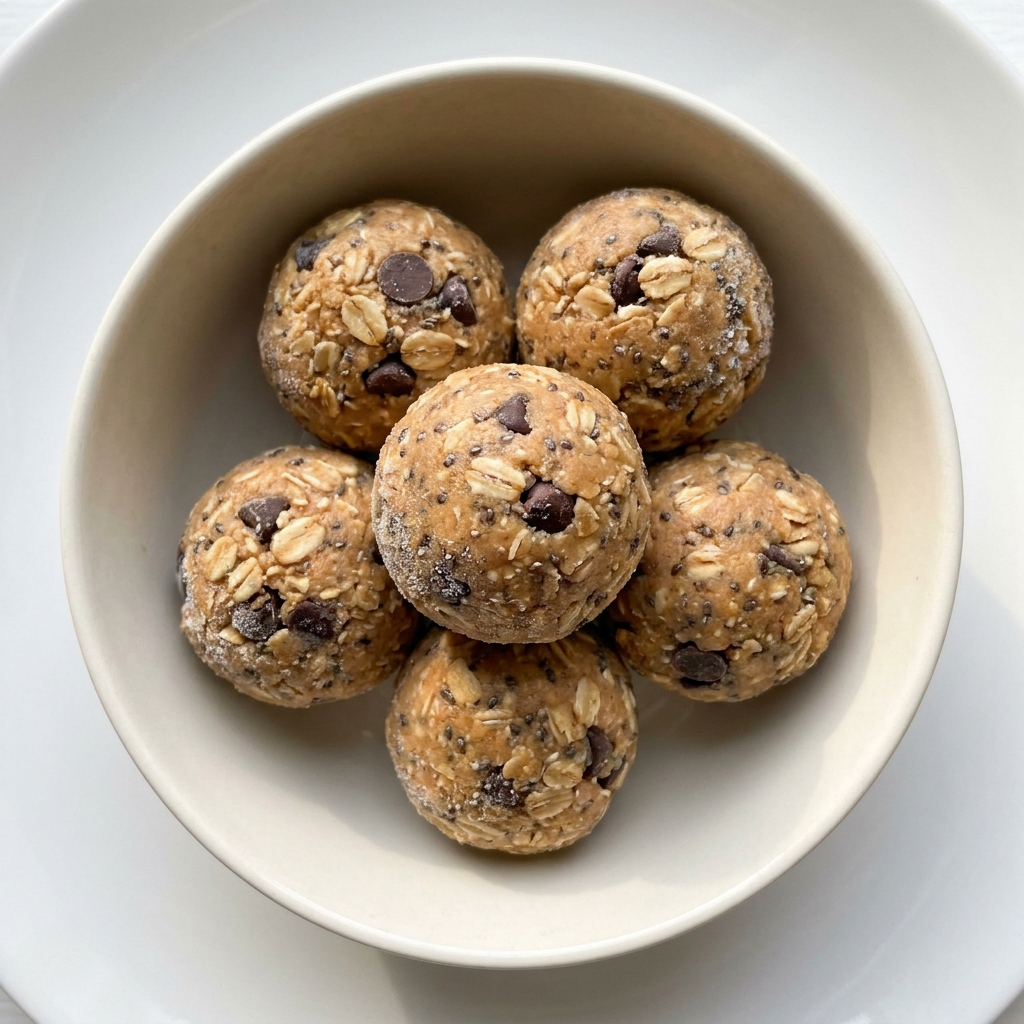 Freezer Peanut Butter Dark Chocolate Chip Protein Balls, prepared as a finished Lila recipe