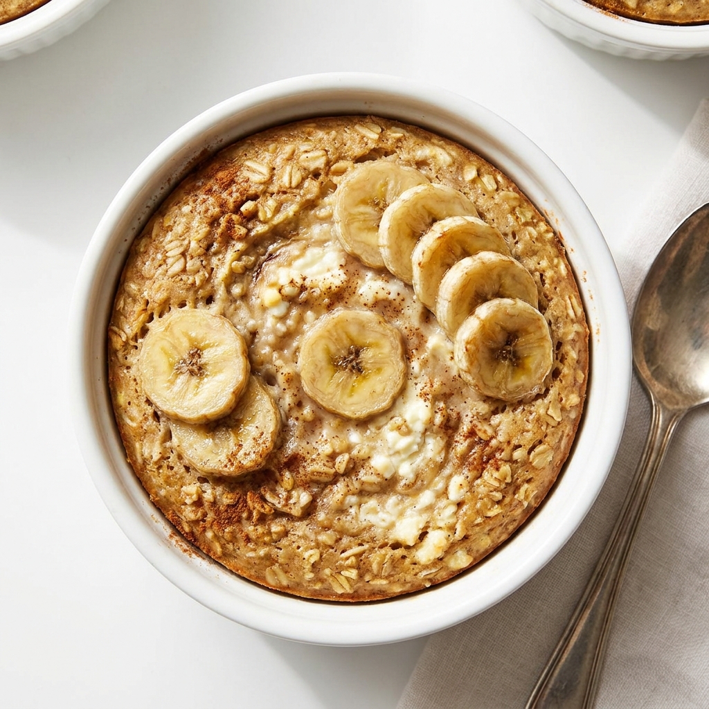 Warm Baked Steel Cut Oats with Cottage Cheese and Banana, prepared as a finished Lila recipe