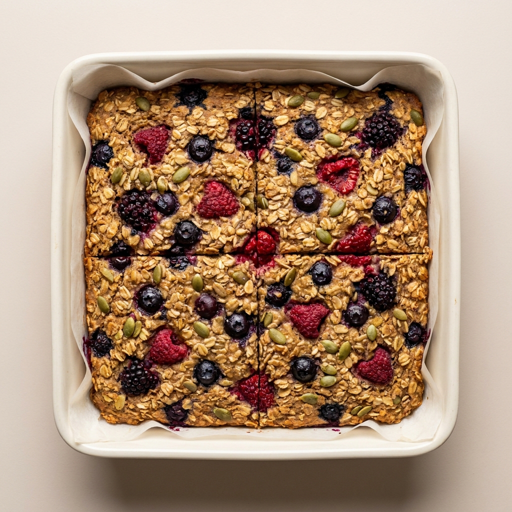 Batch-Baked Berry Pepita Oat Square, prepared as a finished Lila recipe