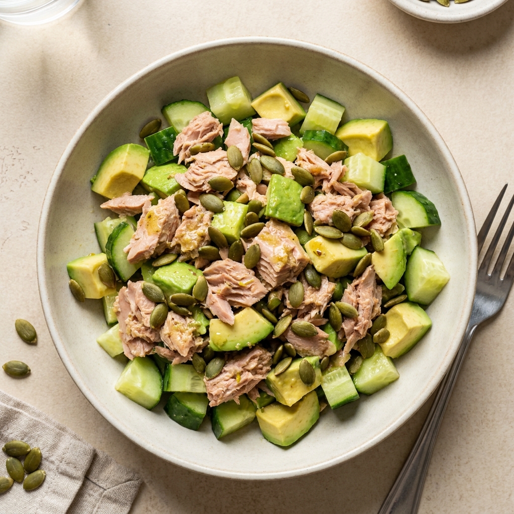 Quick Mediterranean Tuna and Avocado Salad, prepared as a finished Lila recipe