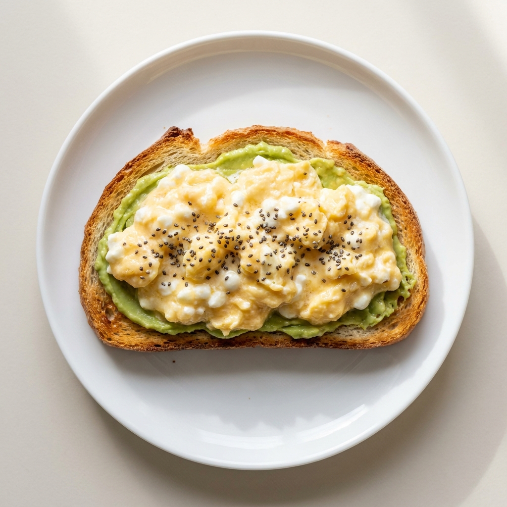 Soft Scrambled Eggs and Cottage Cheese Toast, prepared as a finished Lila recipe
