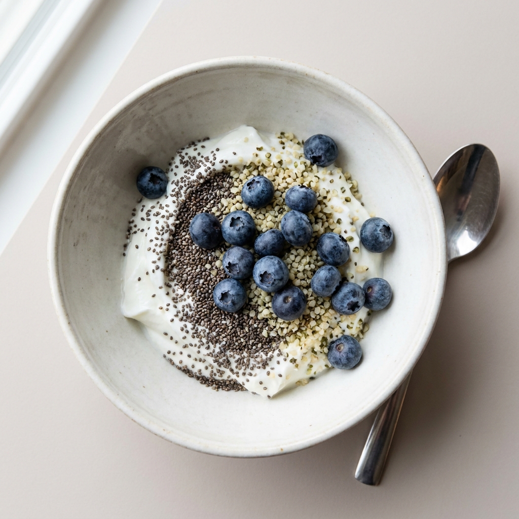 High-Protein Greek Yogurt and Hemp Power Bowl, prepared as a finished Lila recipe