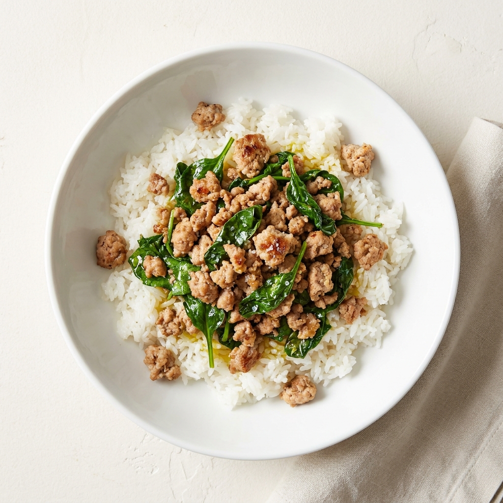 Quick Garlic Ground Turkey and Rice Bowl, prepared as a finished Lila recipe