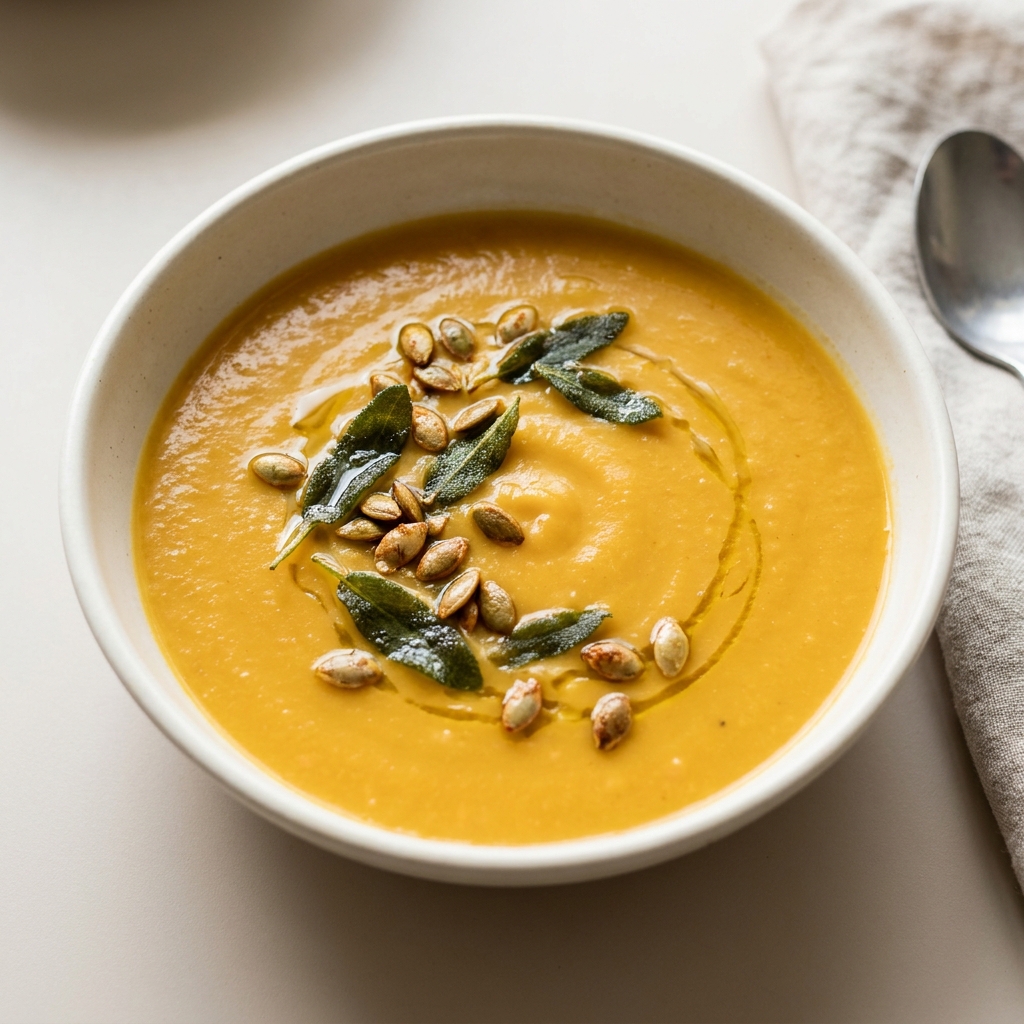 Quick Roasted Butternut Squash and White Bean Soup, prepared as a finished Lila recipe