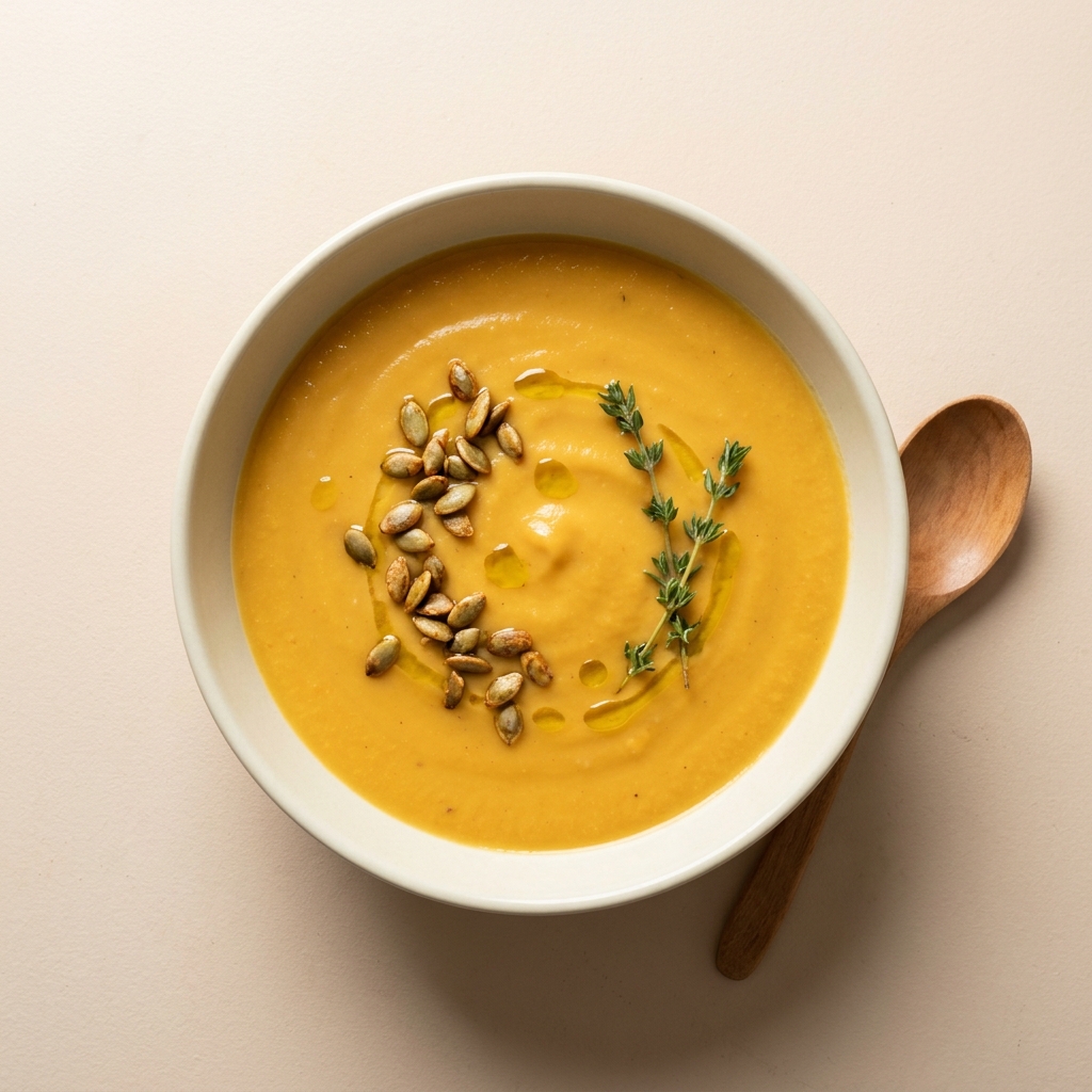 Protein-Boosted Butternut Squash and White Bean Soup, prepared as a finished Lila recipe