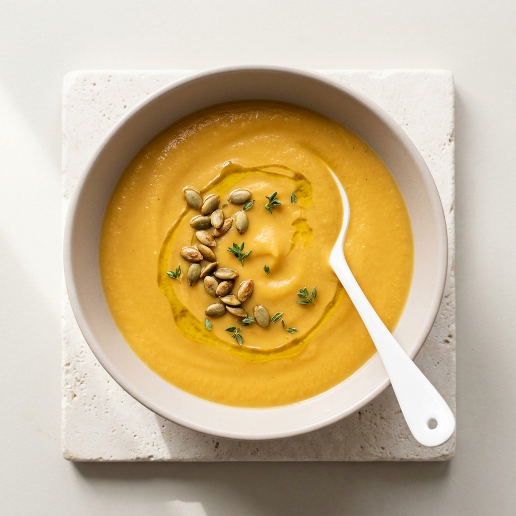Creamy Cottage Cheese Butternut Squash Soup, prepared as a finished Lila recipe