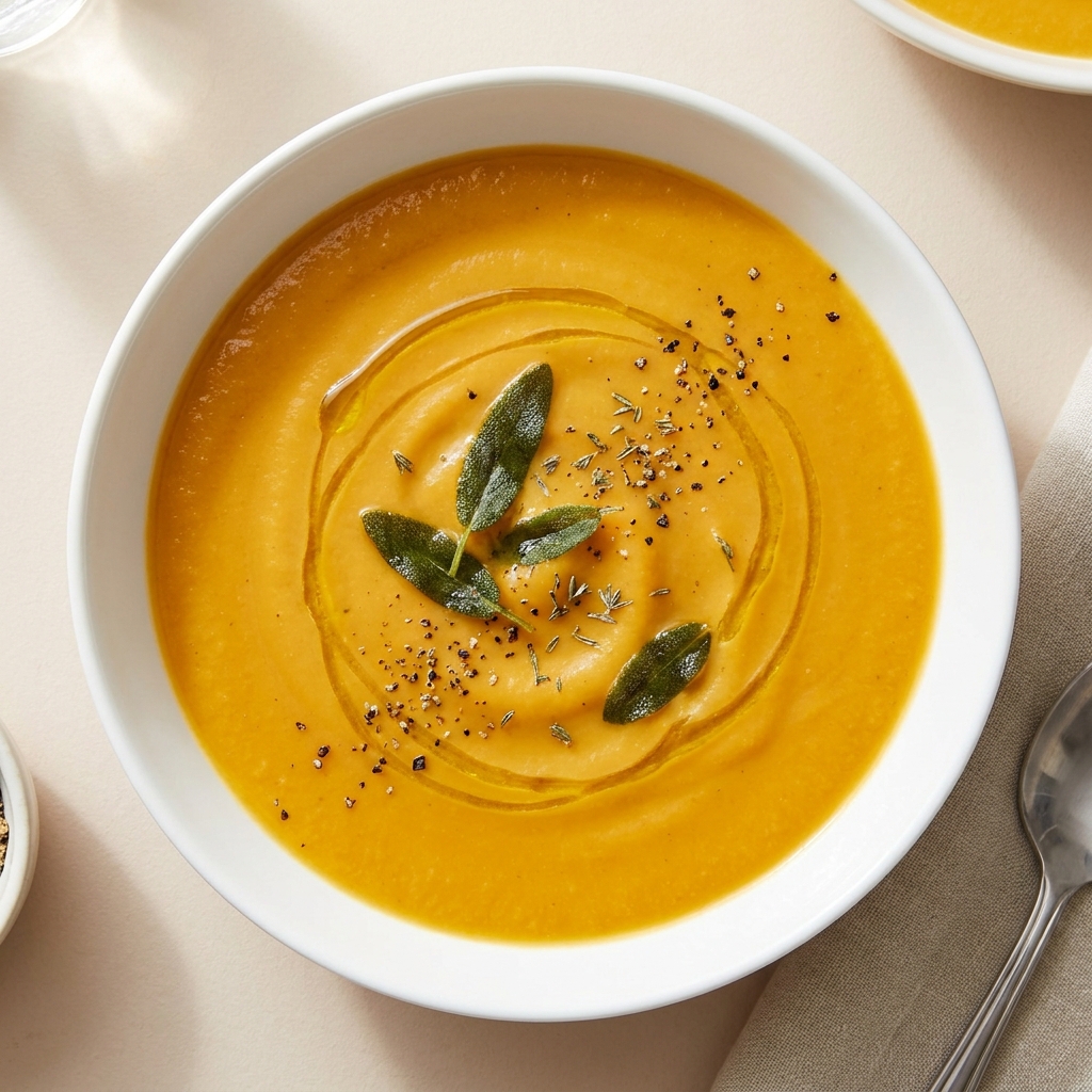 Creamy Herbal Butternut Squash and White Bean Soup, prepared as a finished Lila recipe