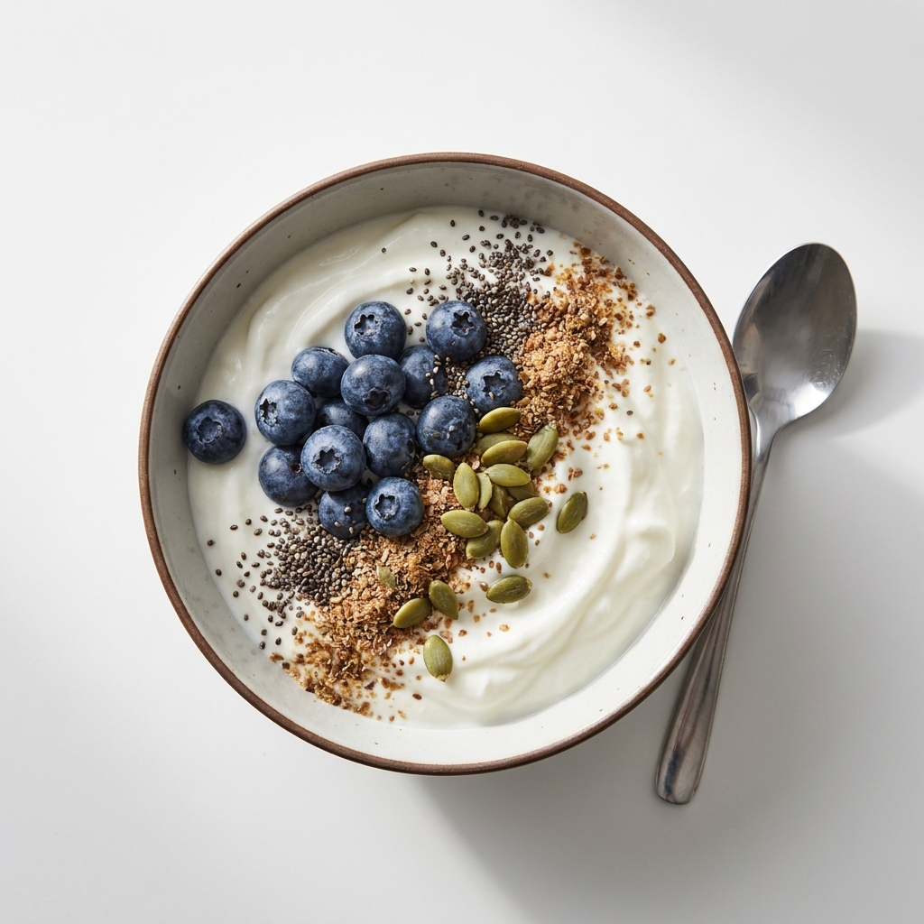 High-Protein Greek Yogurt and Berry Seed Bowl, prepared as a finished Lila recipe