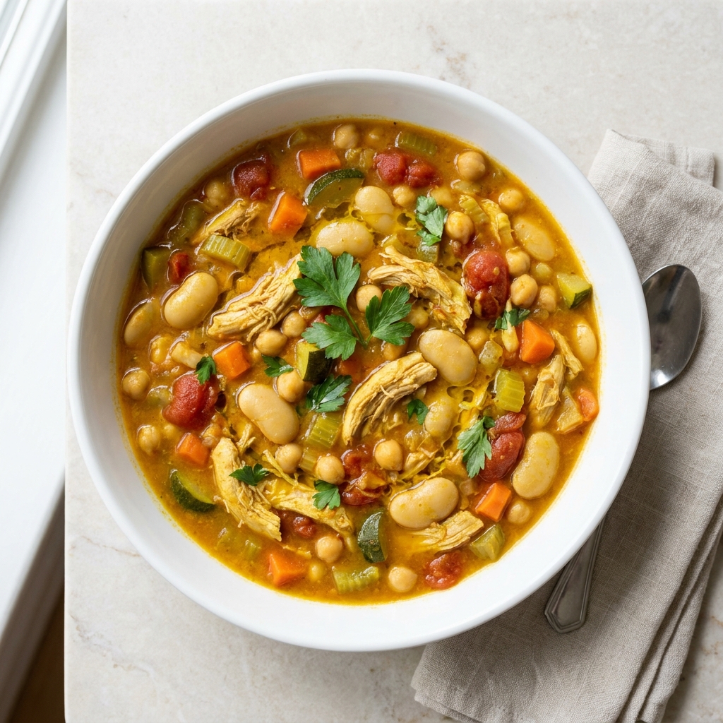 Instant Pot Chicken Thigh, Butter Bean and Chickpea Stew, prepared as a finished Lila recipe