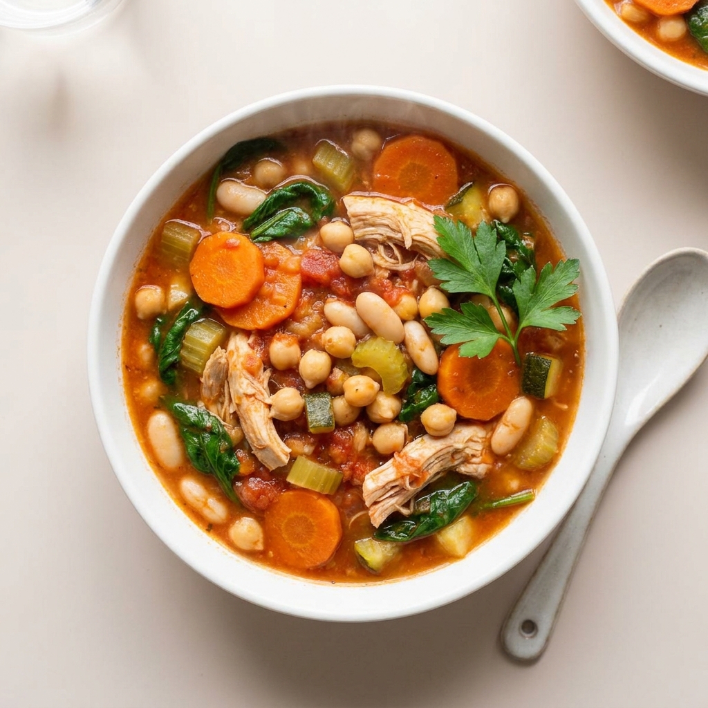 Instant Pot Chicken Chickpea and Vegetable Stew, prepared as a finished Lila recipe