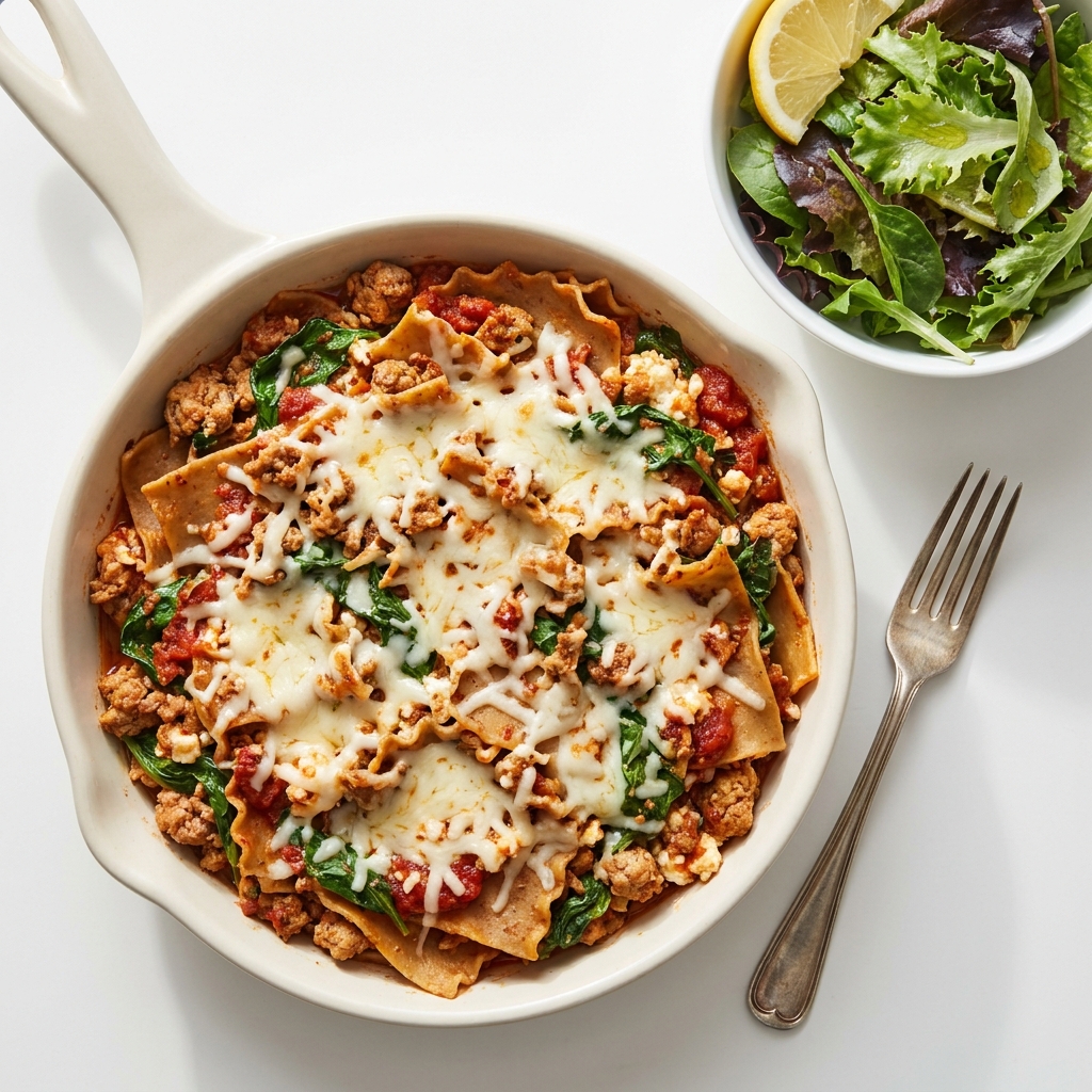 High-Protein Turkey and Cottage Cheese Skillet Lasagna, prepared as a finished Lila recipe