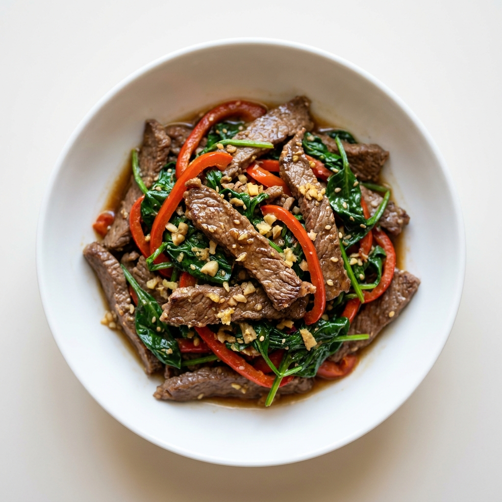 Quick Sesame Beef and Spinach Stir-Fry, prepared as a finished Lila recipe