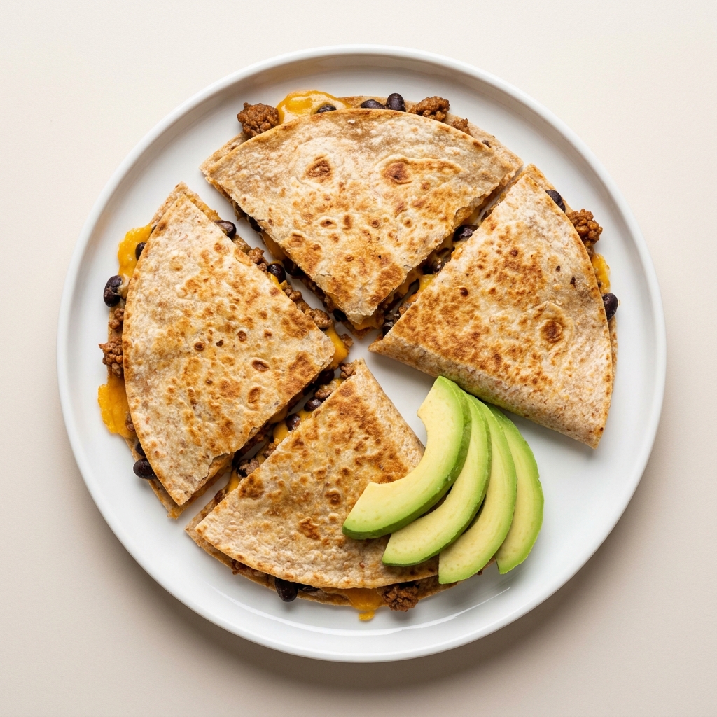 High-Protein Black Bean and Plant Meat Quesadilla, prepared as a finished Lila recipe